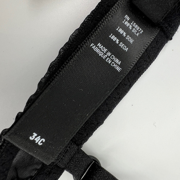 Skims Silk Balconette Romance Bralette Bra 34C NEW Onyx Black Sheer Tie Front - Picture 8 of 11